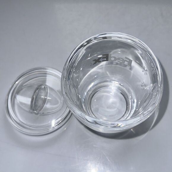 Clear thick Lucite plastic FedEx lidded candy dish with white snowflake design - Picture 6 of 6